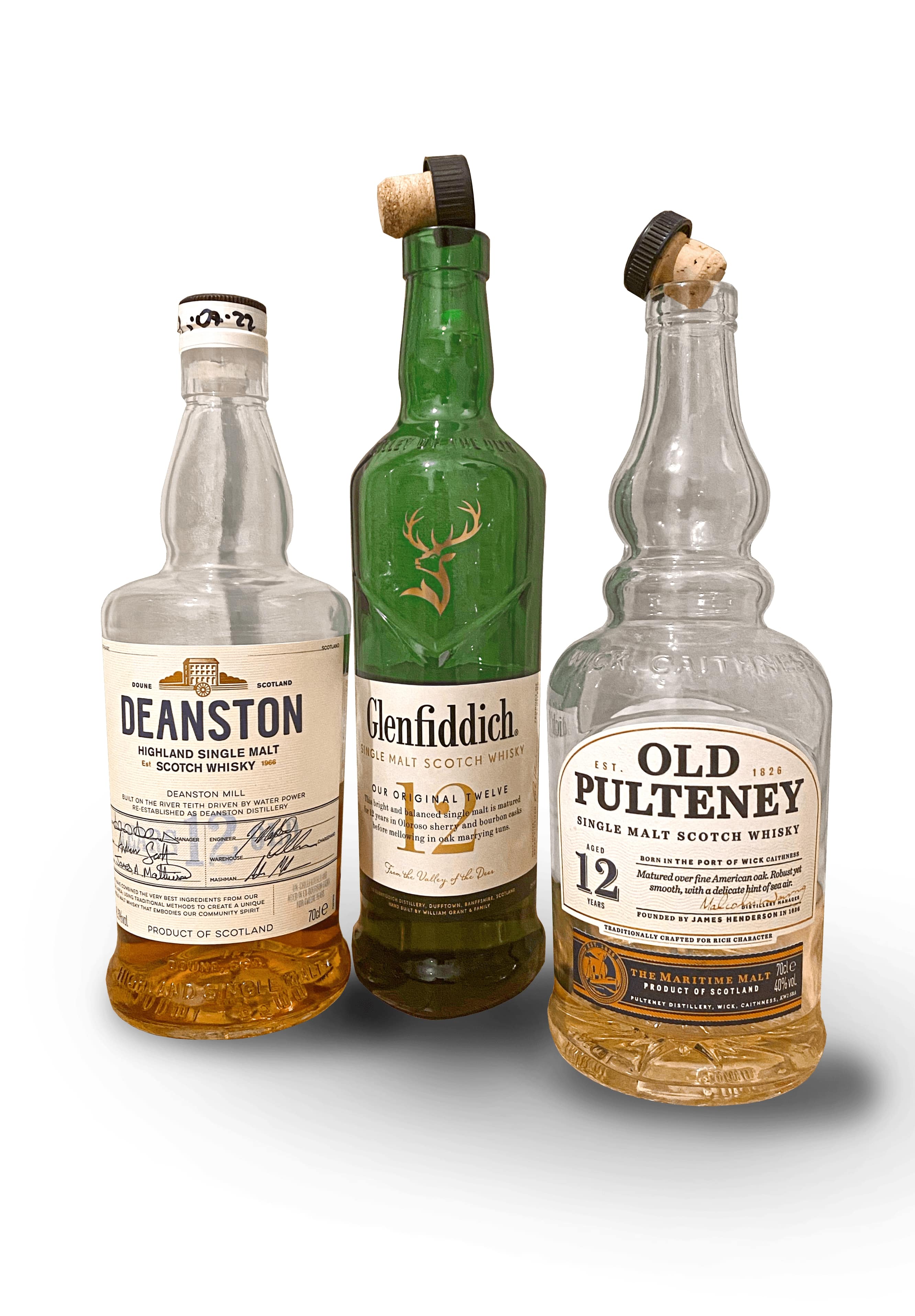 Whisky samples Deanston Glenfiddich Old Pulteney